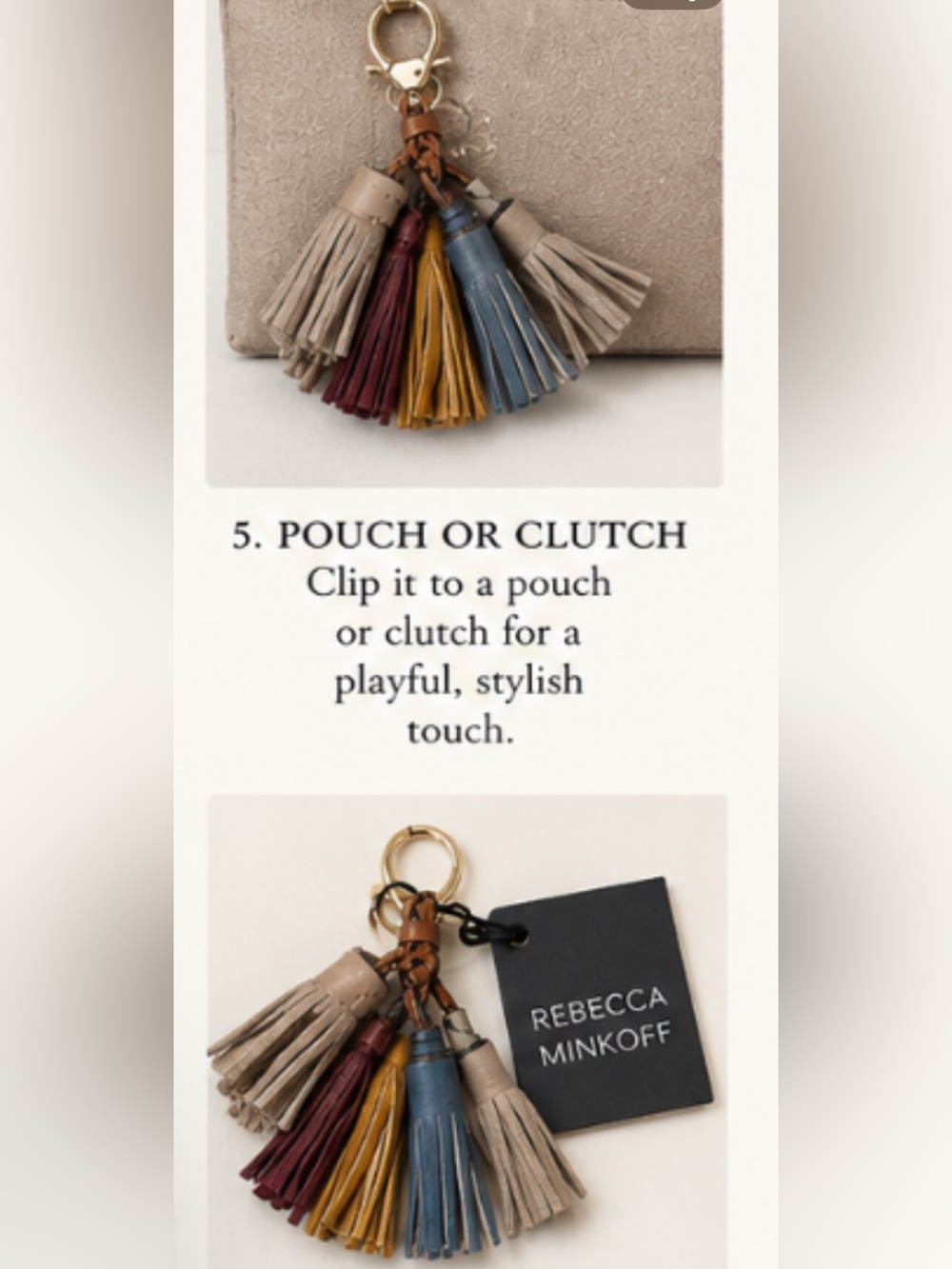 Rebecca Minkoff Multicolor Leather Tassel KEYCHAIN or bag charm NWT - Picture 6 of 9